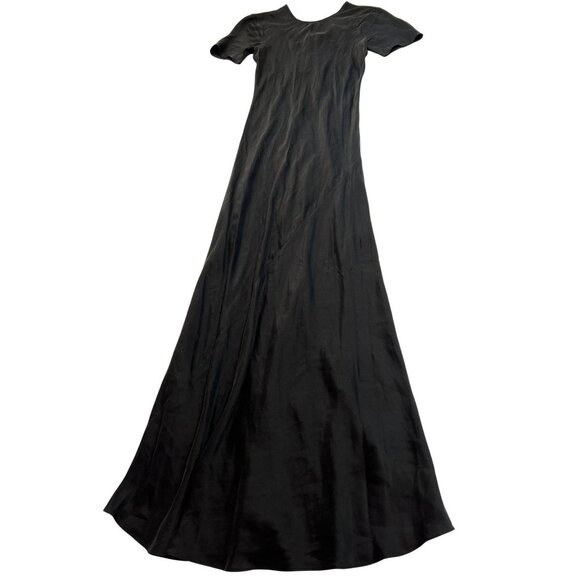 Silk Laundry Short Sleeve Bias Dress in Black - Picture 1 of 5